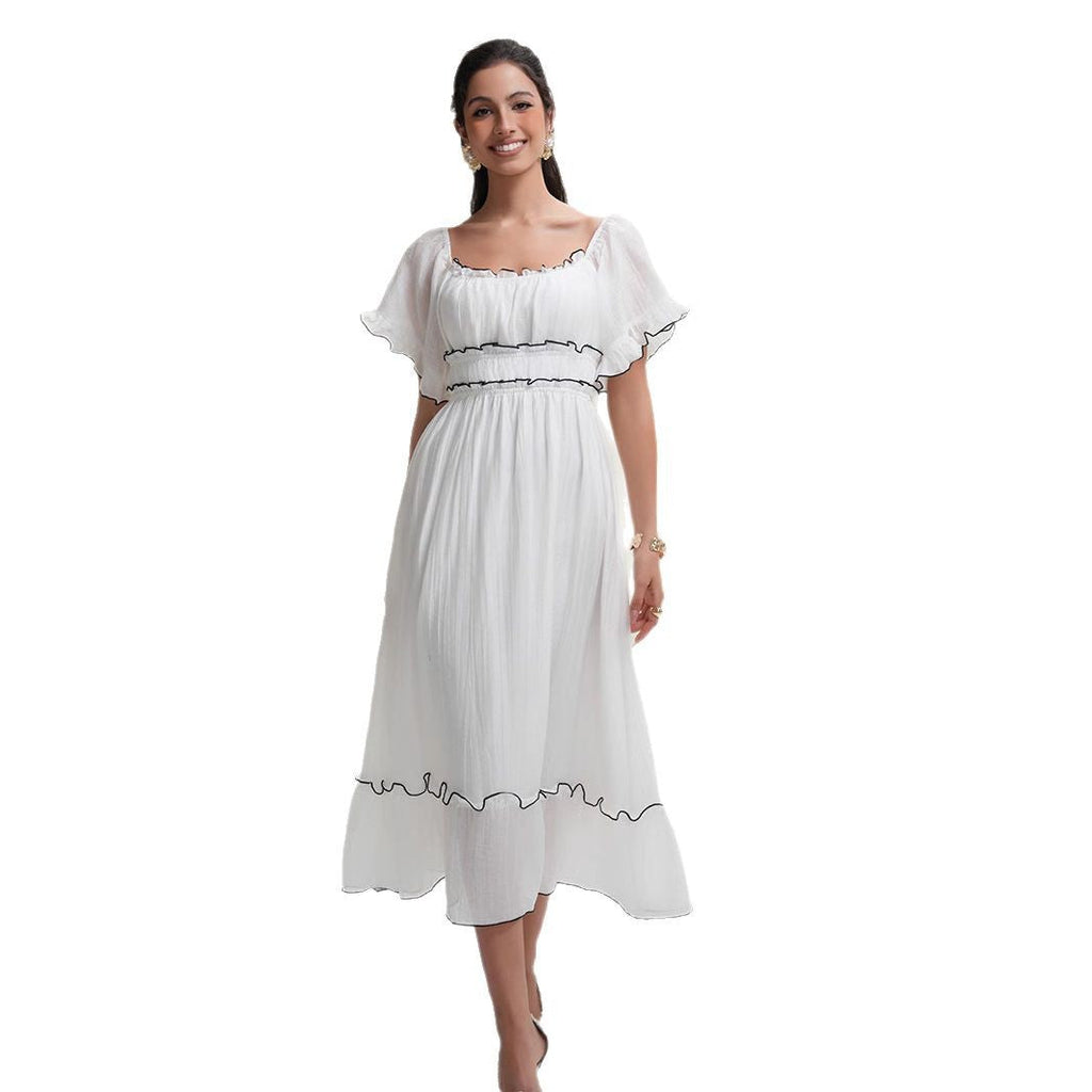 French square neck waist dress - MERGE.DAY.1.FREESTYLE