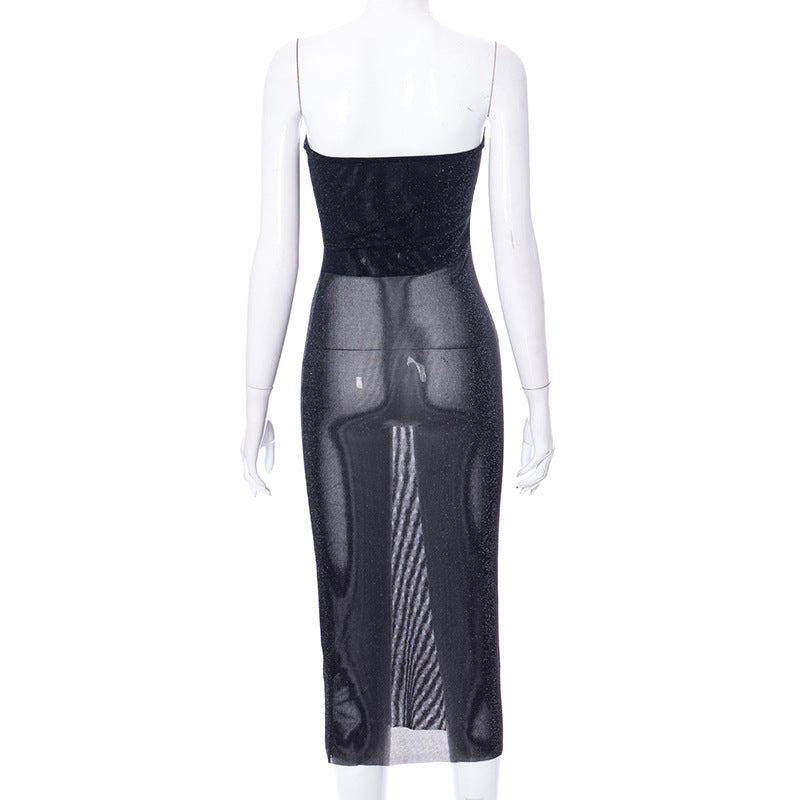 Spring low-cut solid mesh bandeau dress - MERGE.DAY.1.FREESTYLE