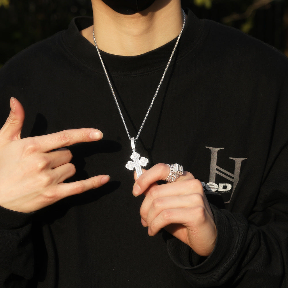 Hip-hop large diamond-encrusted cloud cross pendant - MERGE.DAY.1.FREESTYLE