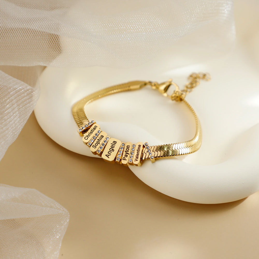 Flat snake bone chain diamond engraving bracelet - MERGE.DAY.1.FREESTYLE