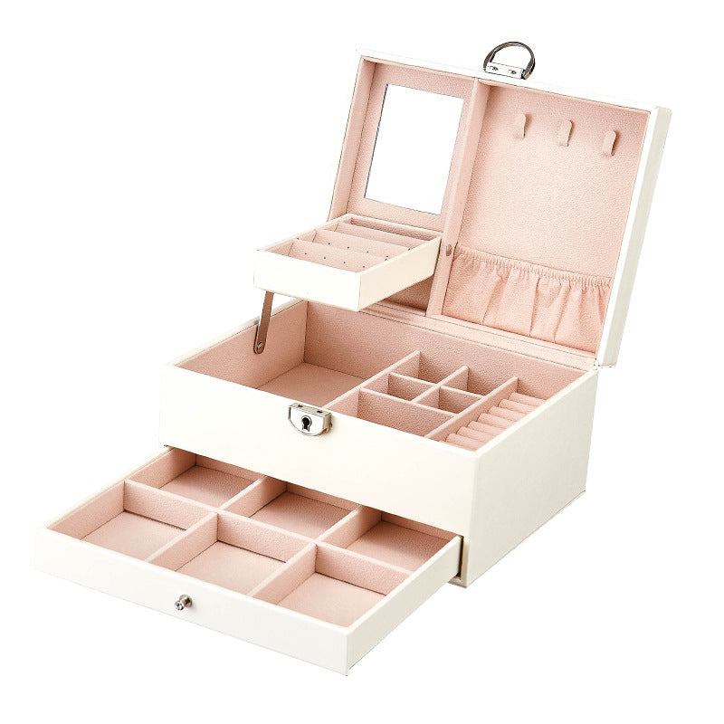 PU leather lockable mirror three-layer single-layer jewelry box - MERGE.DAY.1.FREESTYLE