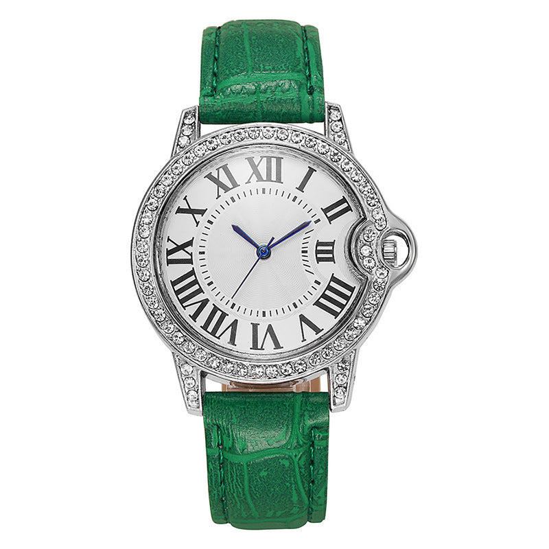 Fashion Diamond-Encrusted Women's Quartz Watch with Leather Strap - MERGE.DAY.1.FREESTYLE