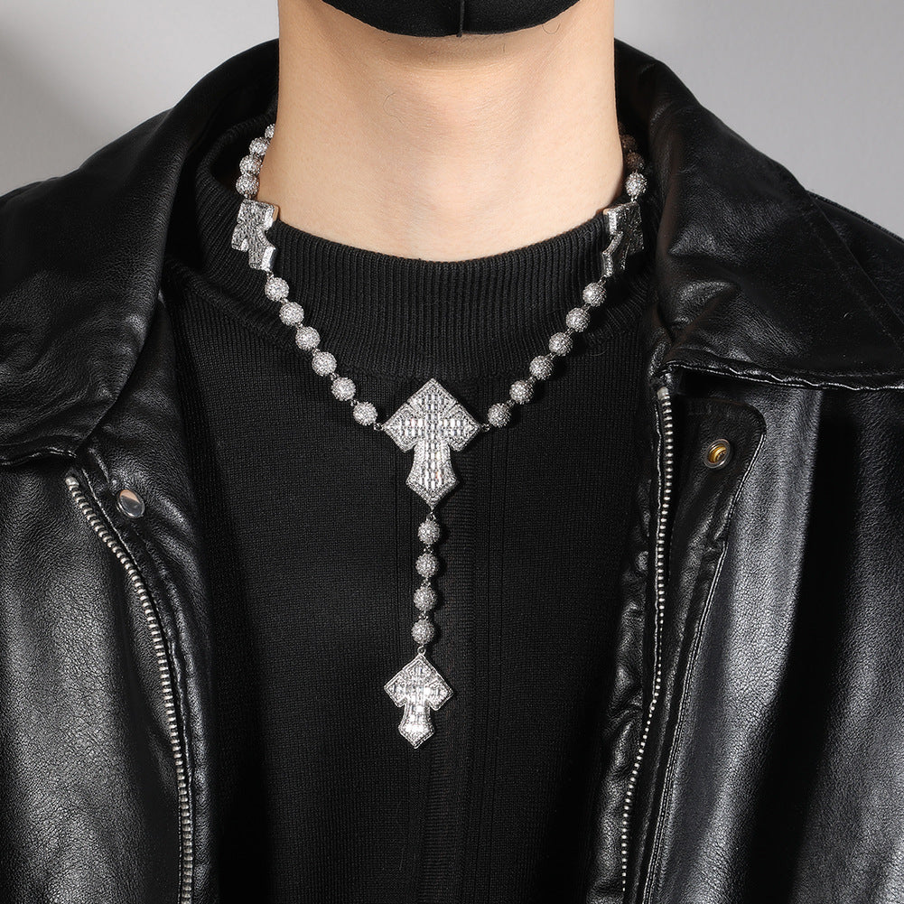 Hip Hop Beaded Zirconia Cross Necklace - MERGE.DAY.1.FREESTYLE