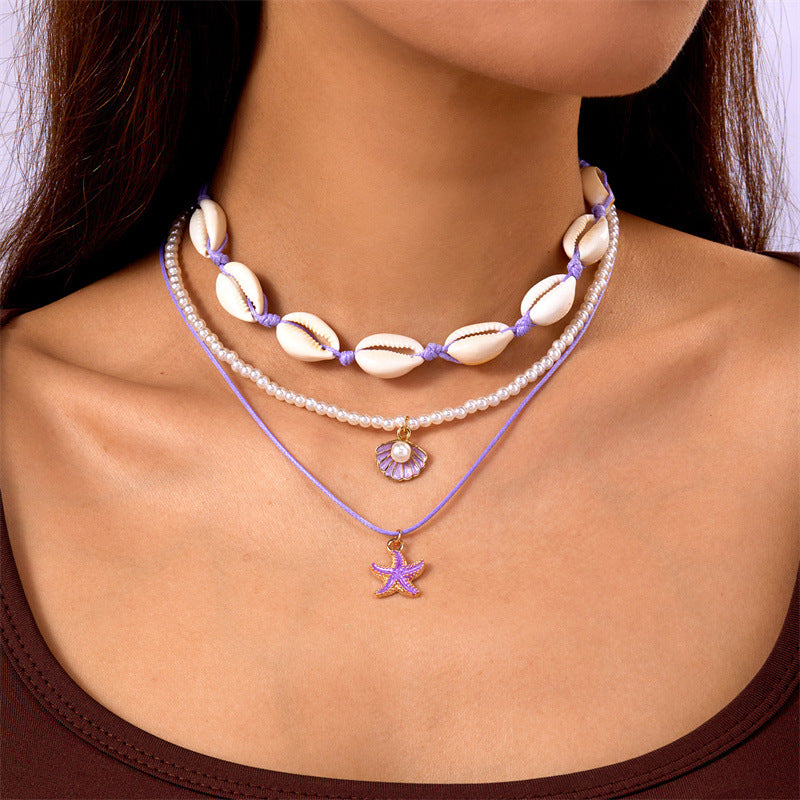 starfish necklace pearl multi-layer stacking necklace - MERGE.DAY.1.FREESTYLE