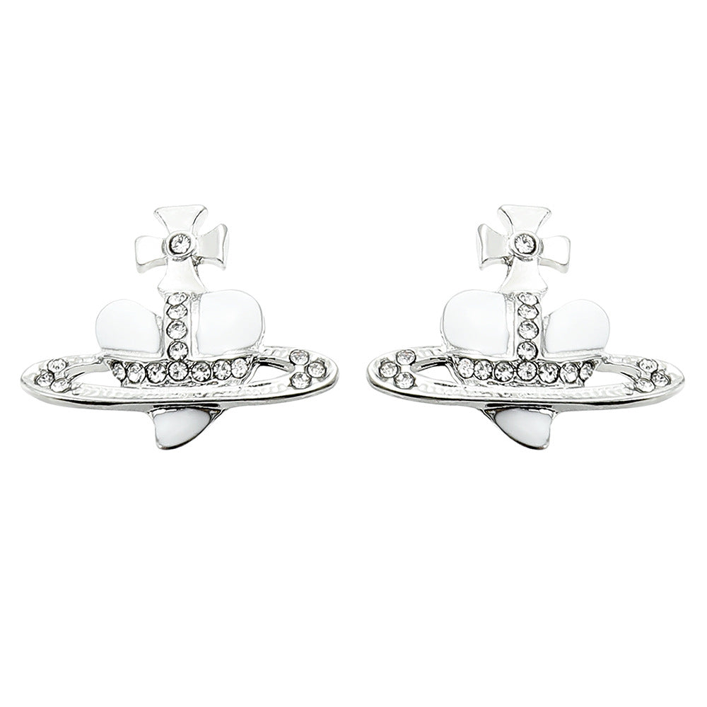 Saturn necklace, teardrop colored diamond earrings, Saturn earrings - MERGE.DAY.1.FREESTYLE