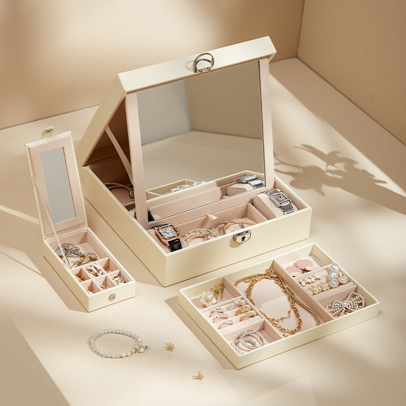 PU leather lockable mirror three-layer single-layer jewelry box - MERGE.DAY.1.FREESTYLE