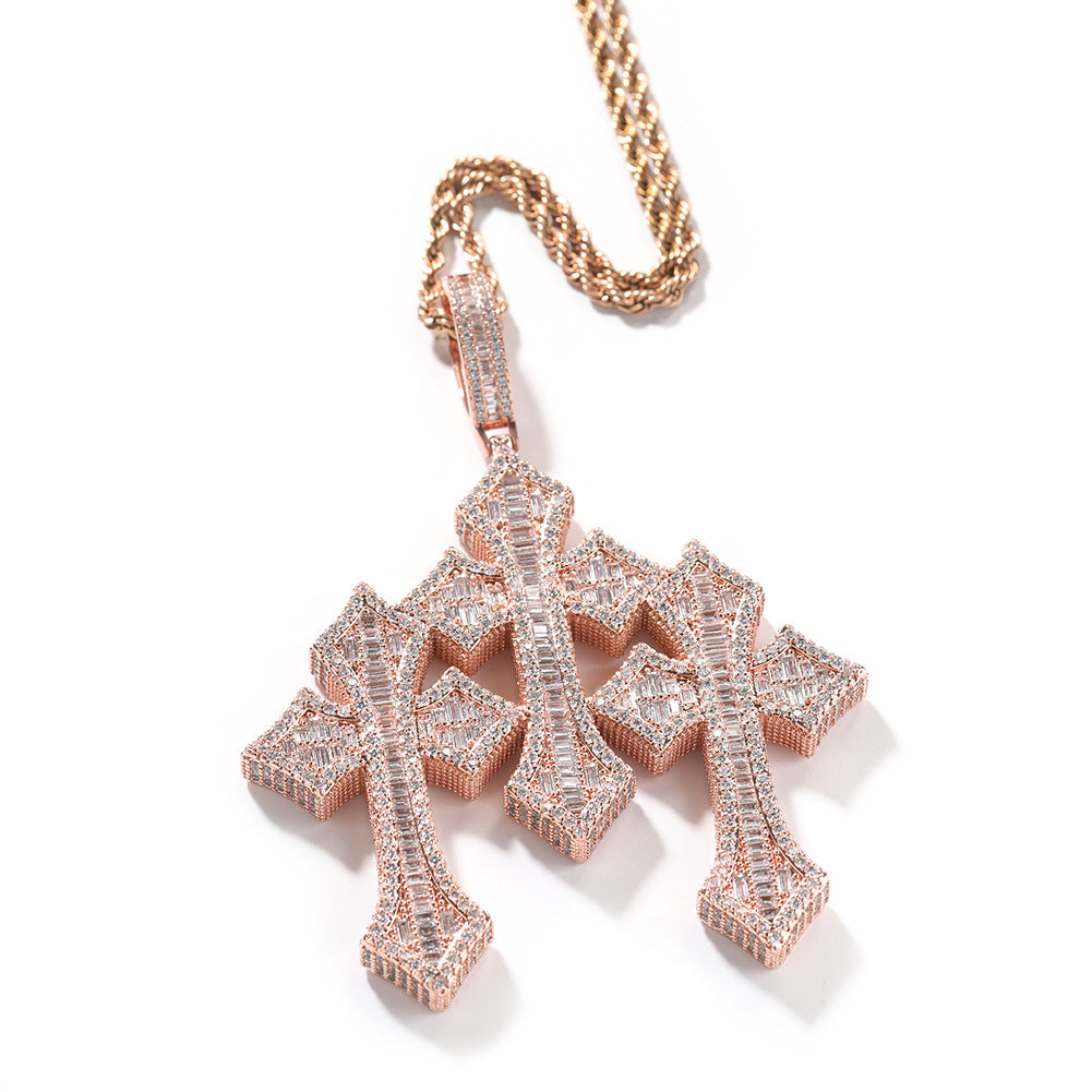 Retro Cross Pendant Fashionable Copper Inlaid Zirconia Necklace - MERGE.DAY.1.FREESTYLE