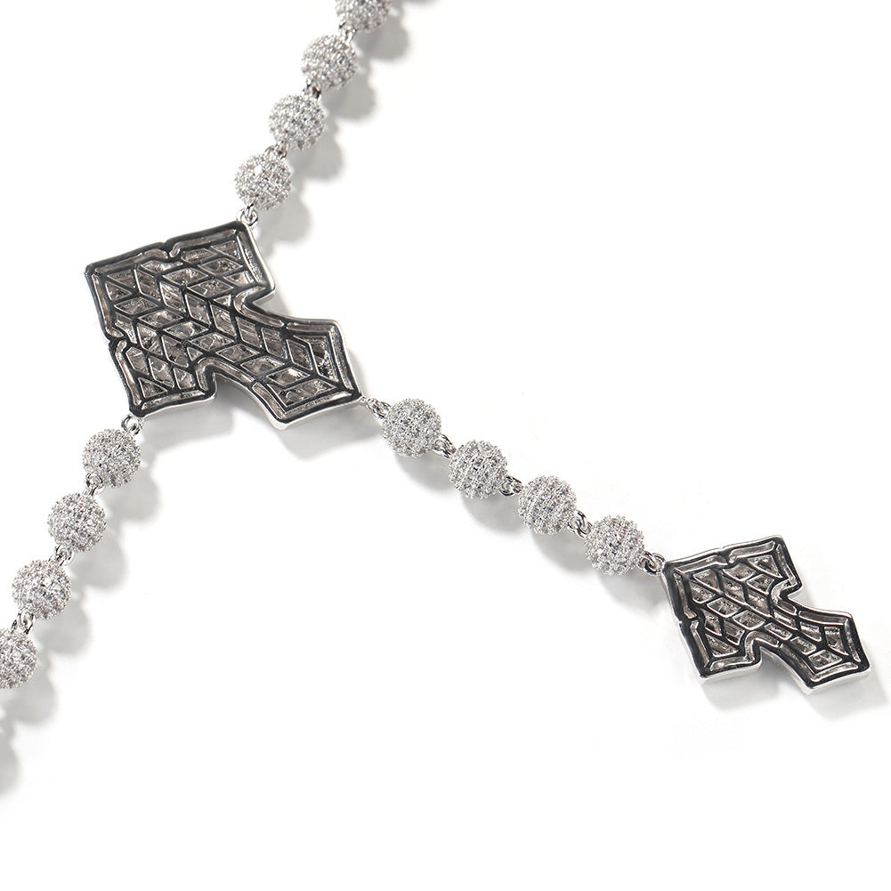 Hip Hop Beaded Zirconia Cross Necklace - MERGE.DAY.1.FREESTYLE