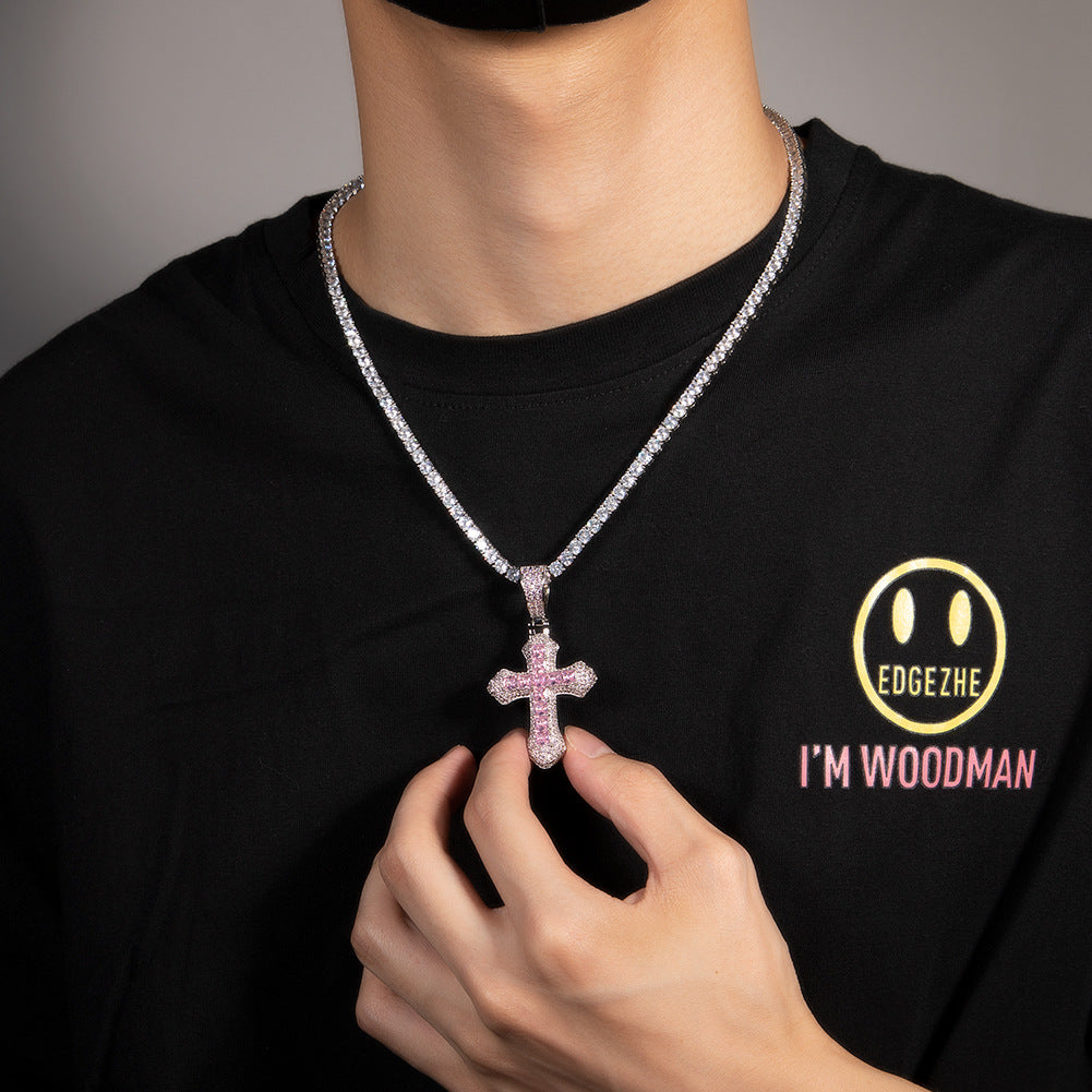 Hip-hop copper-inlaid purple zircon cross necklace - MERGE.DAY.1.FREESTYLE