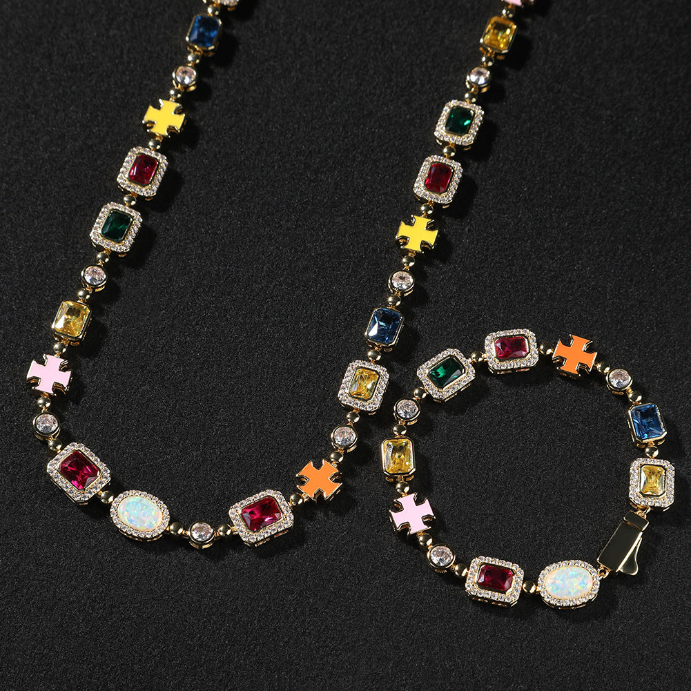 Hip-hop diamond multi-colored gemstone necklace - MERGE.DAY.1.FREESTYLE