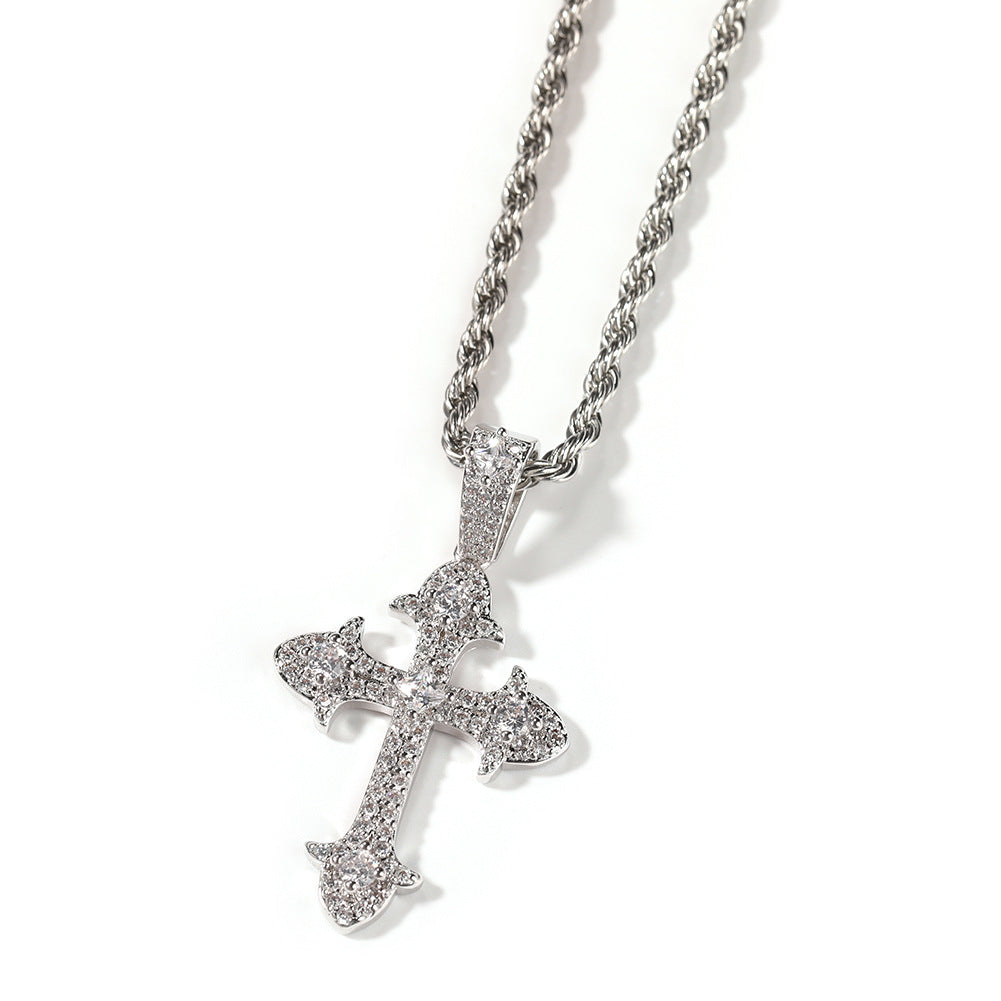Hip-Hop Diamond-Encrusted Zircon Cross Necklace - MERGE.DAY.1.FREESTYLE