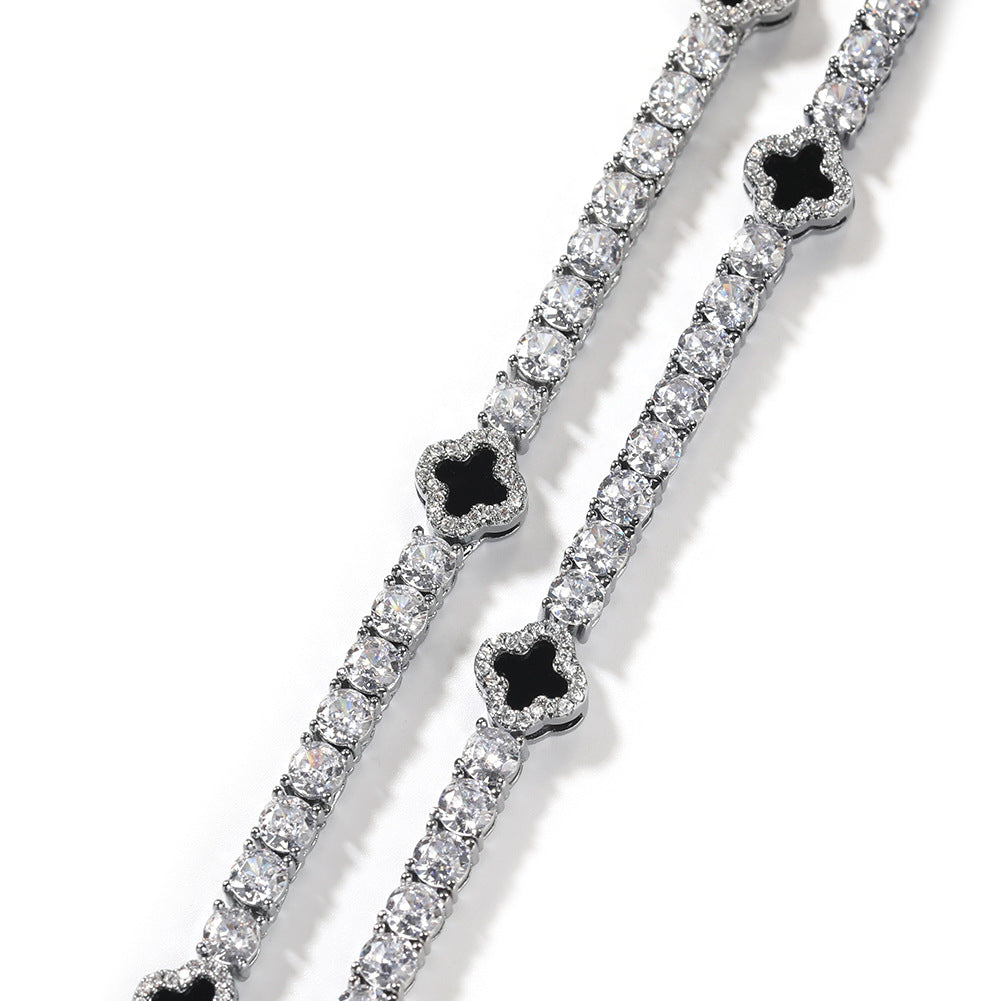Hip-hop four-leaf clover diamond tennis chain necklace bracelet - MERGE.DAY.1.FREESTYLE
