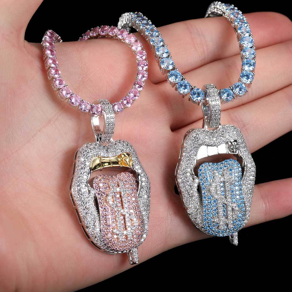 Dollar Mouth Tongue Hip Hop Jewelry Micro-inlaid Zircon Pendant wholesale - MERGE.DAY.1.FREESTYLE