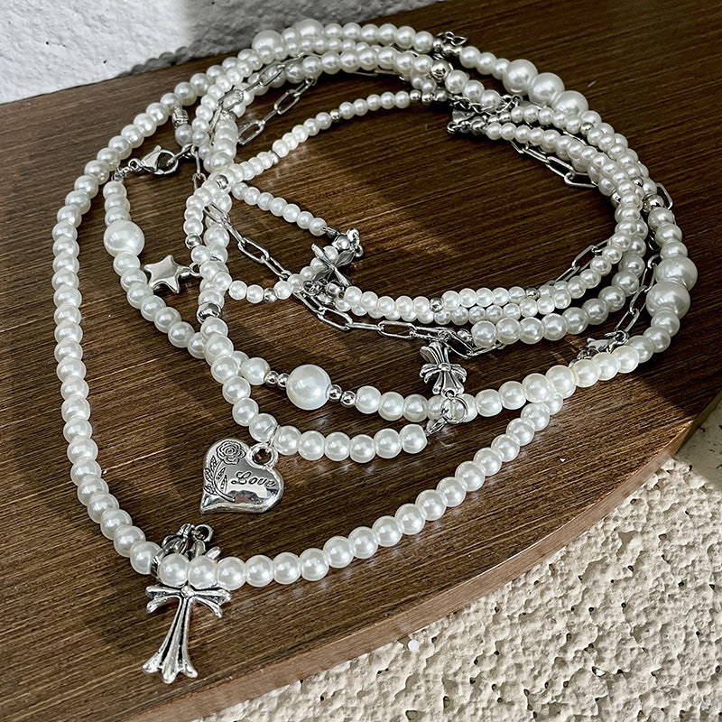 Cross heart star pearl necklace - MERGE.DAY.1.FREESTYLE