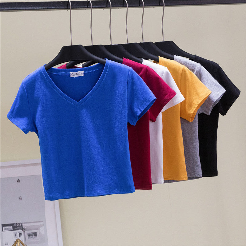 V-neck midriff-baring slim-waisted top - MERGE.DAY.1.FREESTYLE