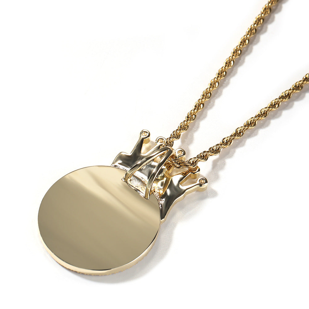 Custom Crown Round Photo Diamond Pendant Hip Hop Necklace - MERGE.DAY.1.FREESTYLE