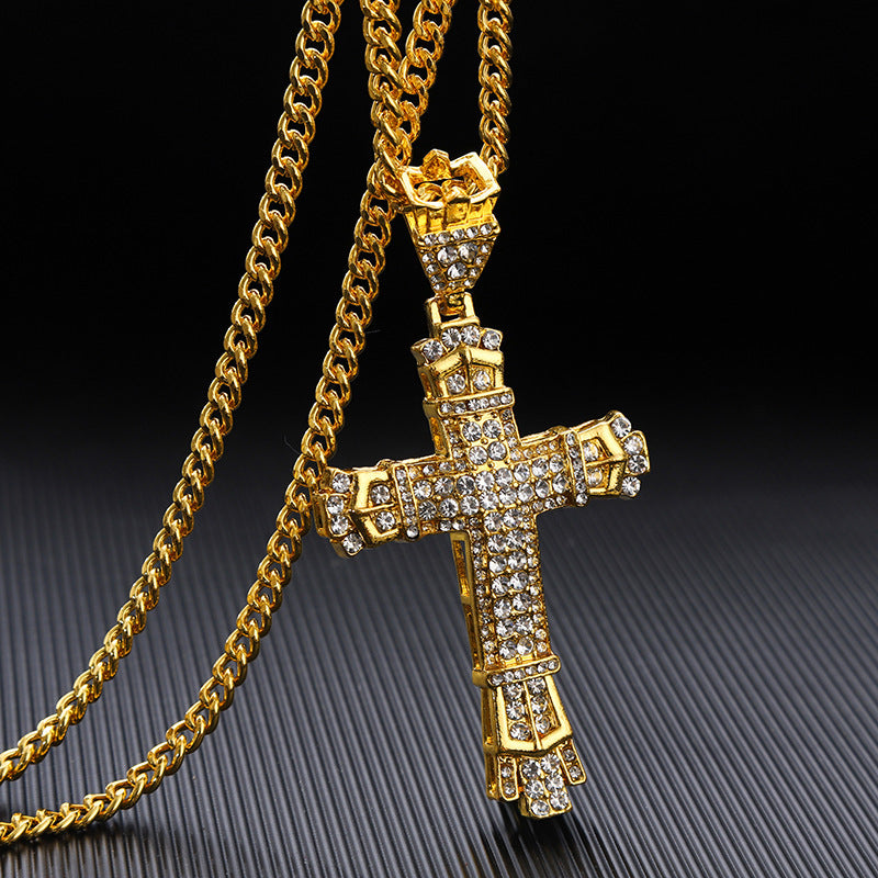 Diamond Vintage Cross Pendant Hip Hop Necklace - MERGE.DAY.1.FREESTYLE