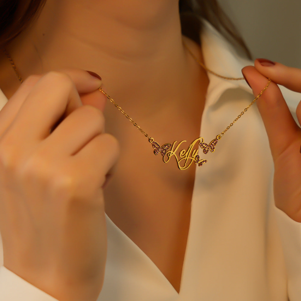 Butterfly Full Diamond Customized Name Necklace - MERGE.DAY.1.FREESTYLE