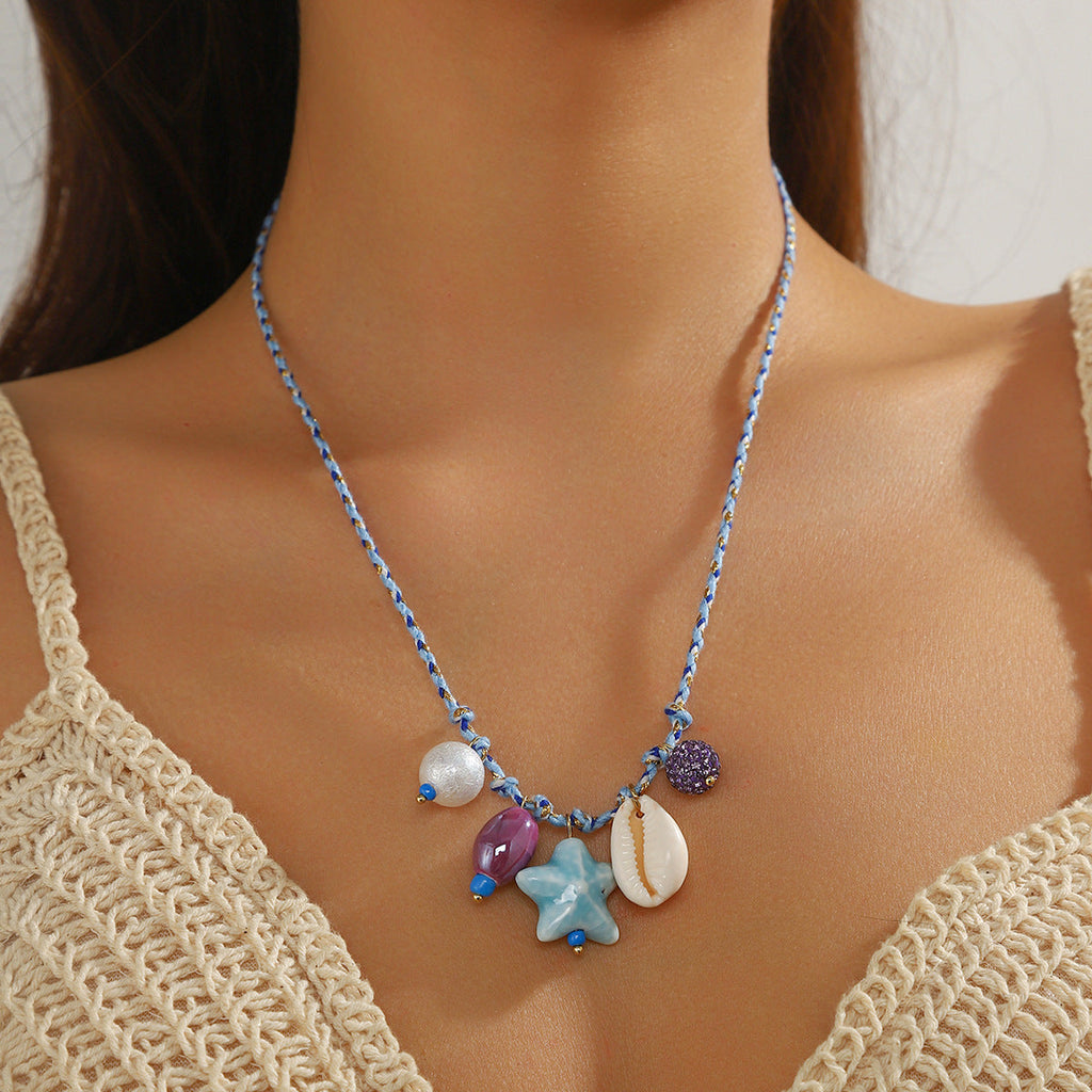 starfish shell necklace colorful rope braided ceramic necklace - MERGE.DAY.1.FREESTYLE