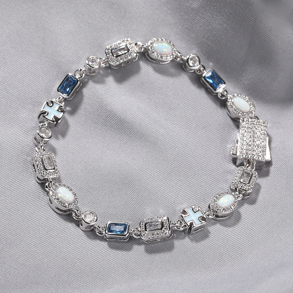 6mm blue colored gemstone bracelet with diamonds - MERGE.DAY.1.FREESTYLE