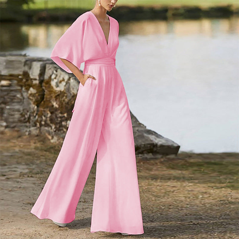 Dress Jumpsuit Explosive Deep V High Waist Wide Leg Trousers - MERGE.DAY.1.FREESTYLE