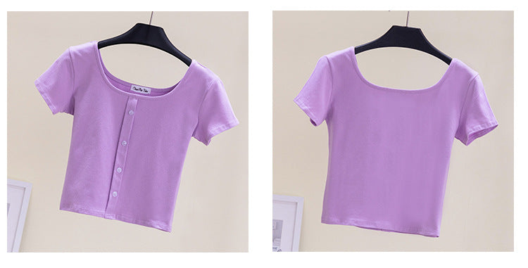 Collarbone Square Neck High Waist Navel T-Shirt Top - MERGE.DAY.1.FREESTYLE