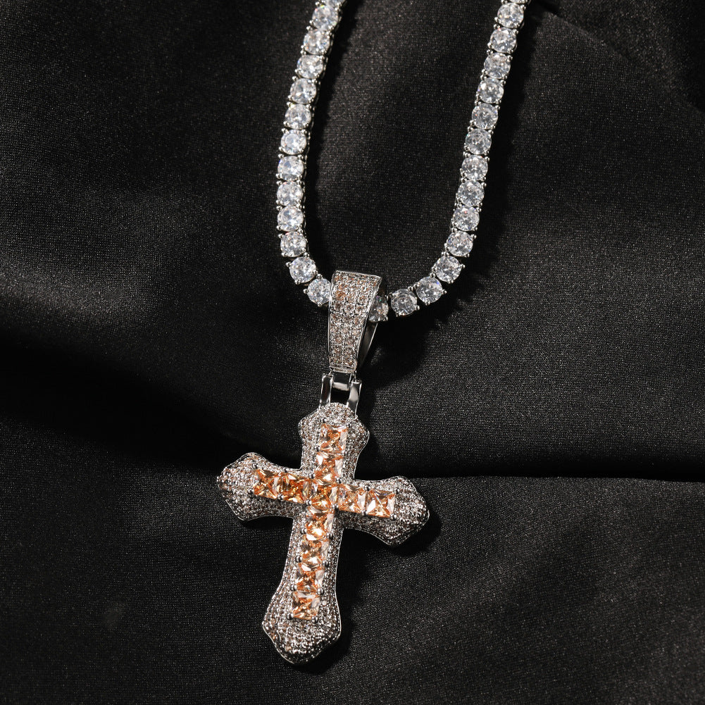 Hip-hop copper-inlaid purple zircon cross necklace - MERGE.DAY.1.FREESTYLE