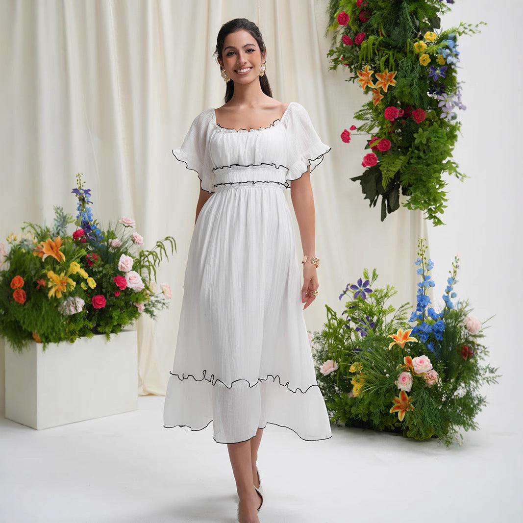 French square neck waist dress - MERGE.DAY.1.FREESTYLE