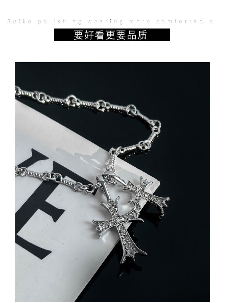 Double Cross Diamond Necklace Hip Hop Pendant - MERGE.DAY.1.FREESTYLE