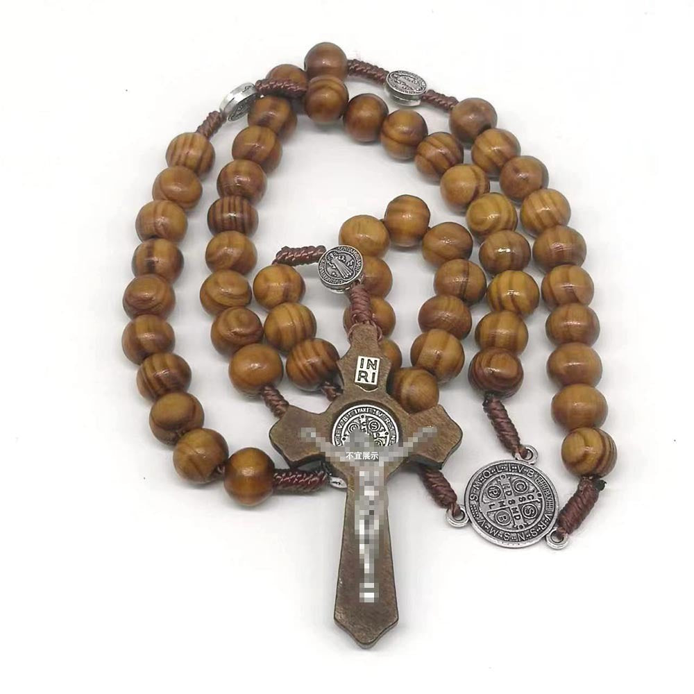 rosary necklace natural wooden beads - MERGE.DAY.1.FREESTYLE