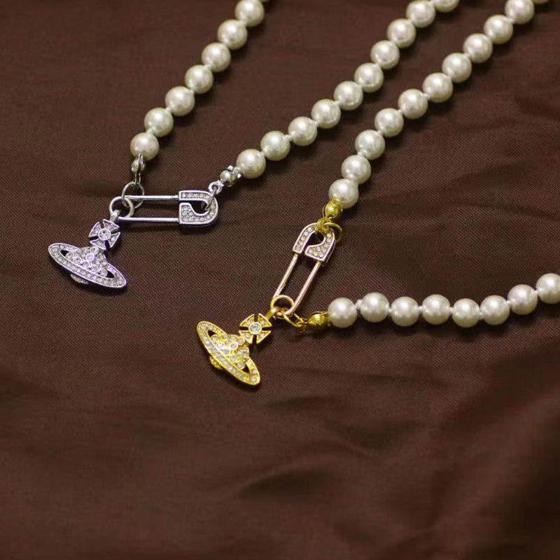 Brooch pearl necklace women's paper clip necklace - MERGE.DAY.1.FREESTYLE
