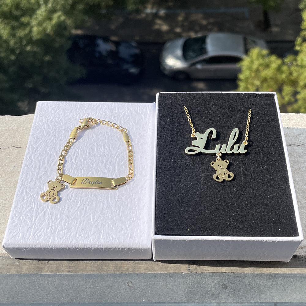 Customized Name Bear Necklace Bracelet Kids DIY Jewelry Set - MERGE.DAY.1.FREESTYLE
