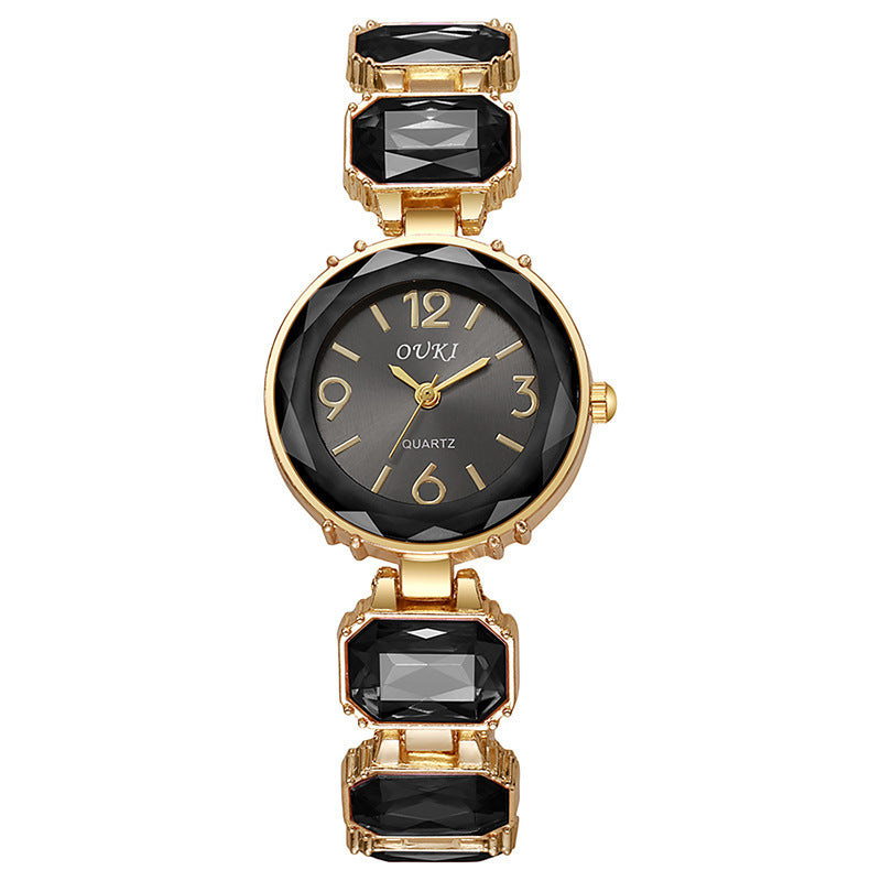 Women’s Gold Bracelet Quartz Watch with Black Crystal Dial - MERGE.DAY.1.FREESTYLE