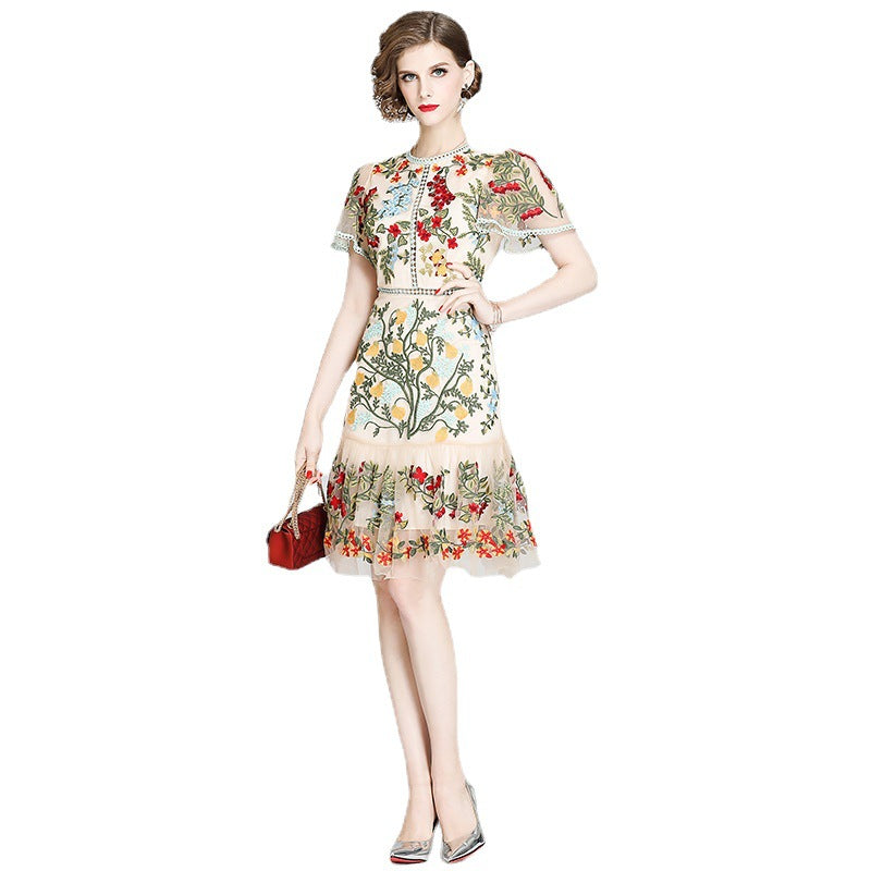 Short-sleeved mesh ruffle dress - MERGE.DAY.1.FREESTYLE