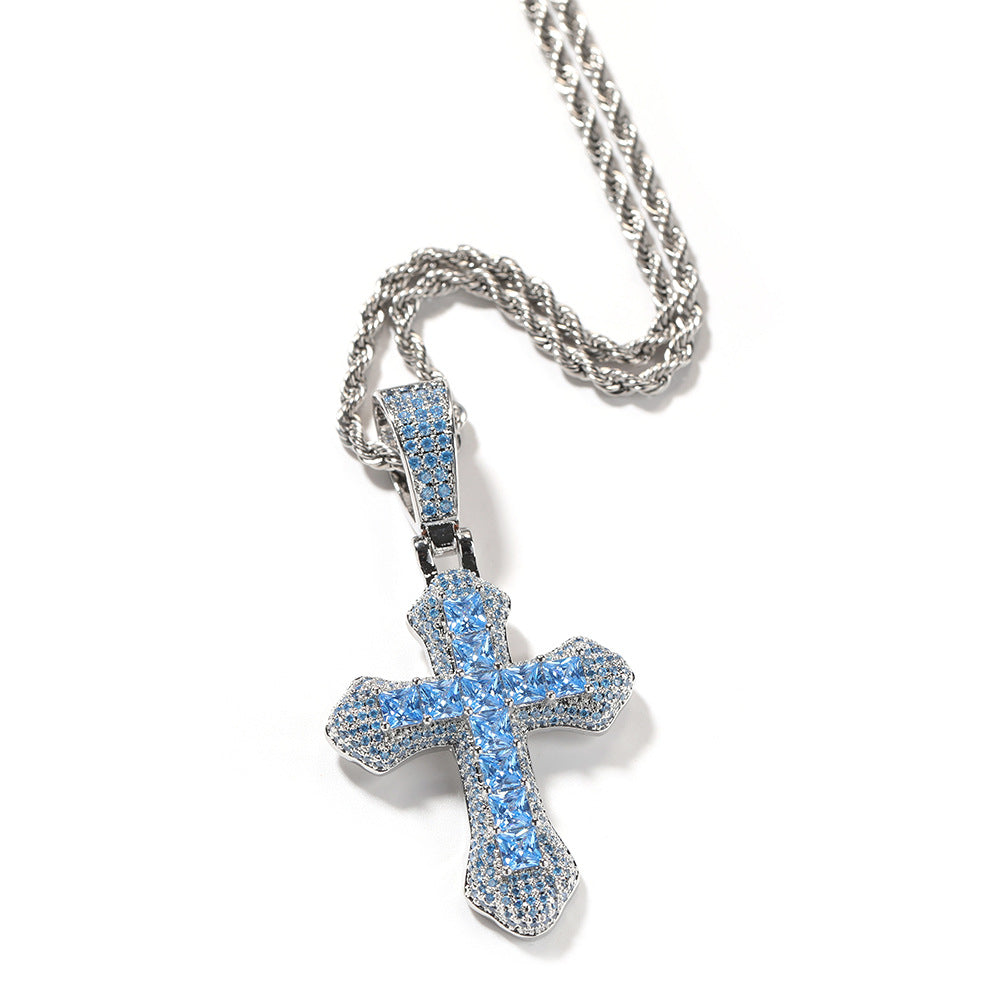 Hip Hop Cross Shape Copper Set Purple Zircon Pendant Jewelry Necklace - MERGE.DAY.1.FREESTYLE