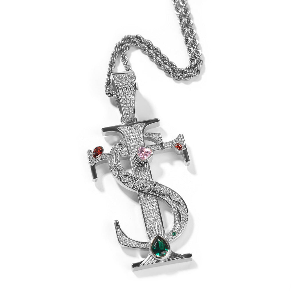 Hip-hop colored zircon TS cross necklace - MERGE.DAY.1.FREESTYLE
