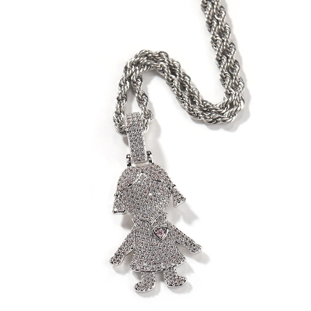 Cartoon Diamond Couple Pendant Necklace - MERGE.DAY.1.FREESTYLE