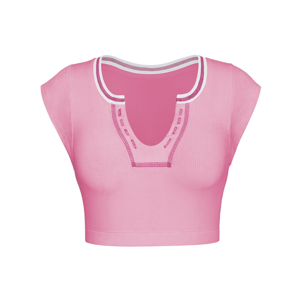 Slim Fit Ultra Short Sexy Spicy Girls Top Knitted Thread T-shirt - MERGE.DAY.1.FREESTYLE