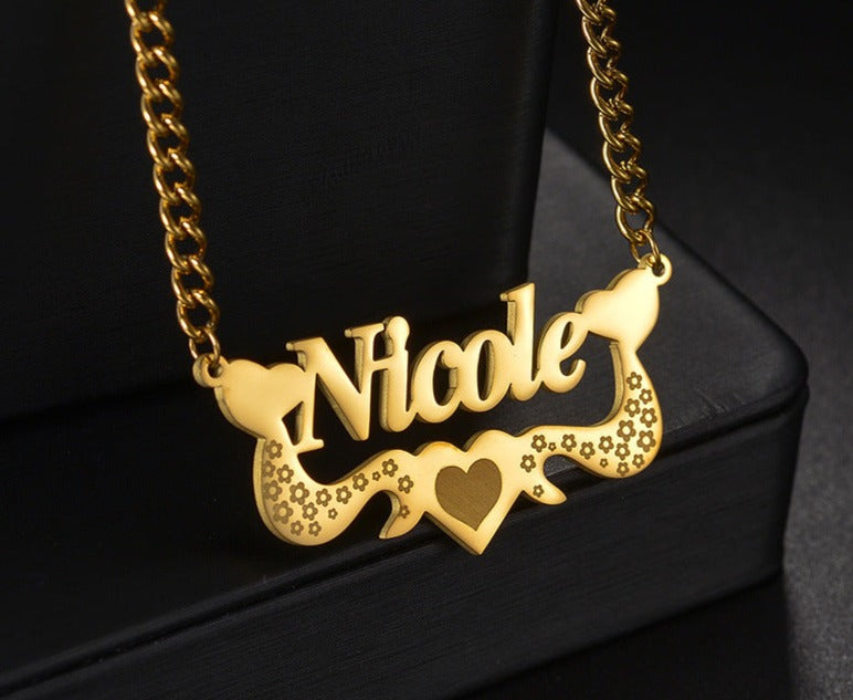 Flower Love Customized Name Necklace Laser Marked Clavicle Chain - MERGE.DAY.1.FREESTYLE