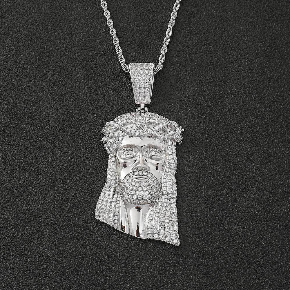 Micro Paved Zircon Jesus Head Hip Hop Men's Pendant Necklace - MERGE.DAY.1.FREESTYLE