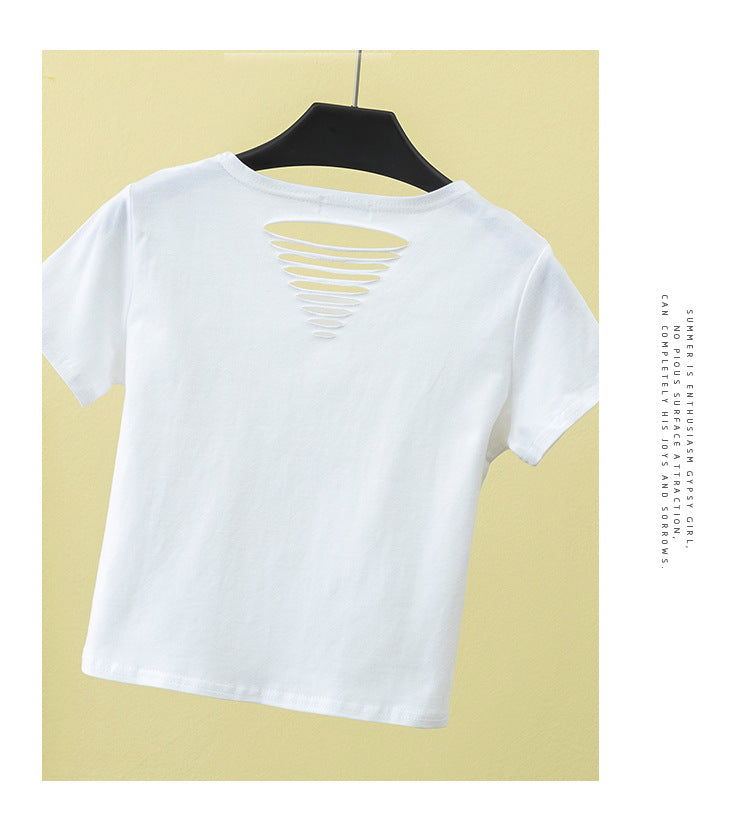 Summer ripped tight backless high waist T-shirt - MERGE.DAY.1.FREESTYLE