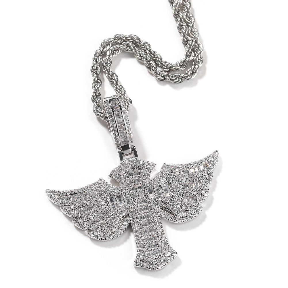 Angel Wings Cross Diamond Pendant - MERGE.DAY.1.FREESTYLE