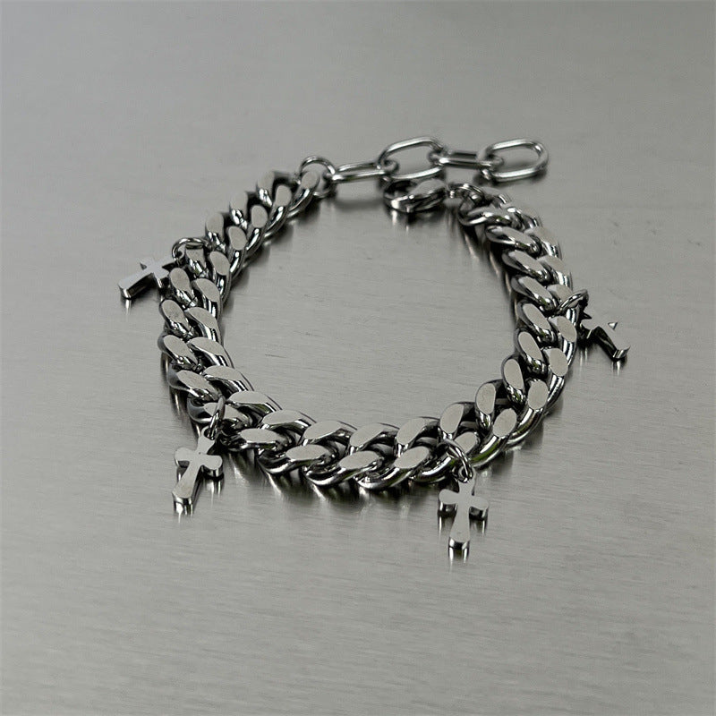 Cuban Titanium Steel Small Cross Bracelet - MERGE.DAY.1.FREESTYLE