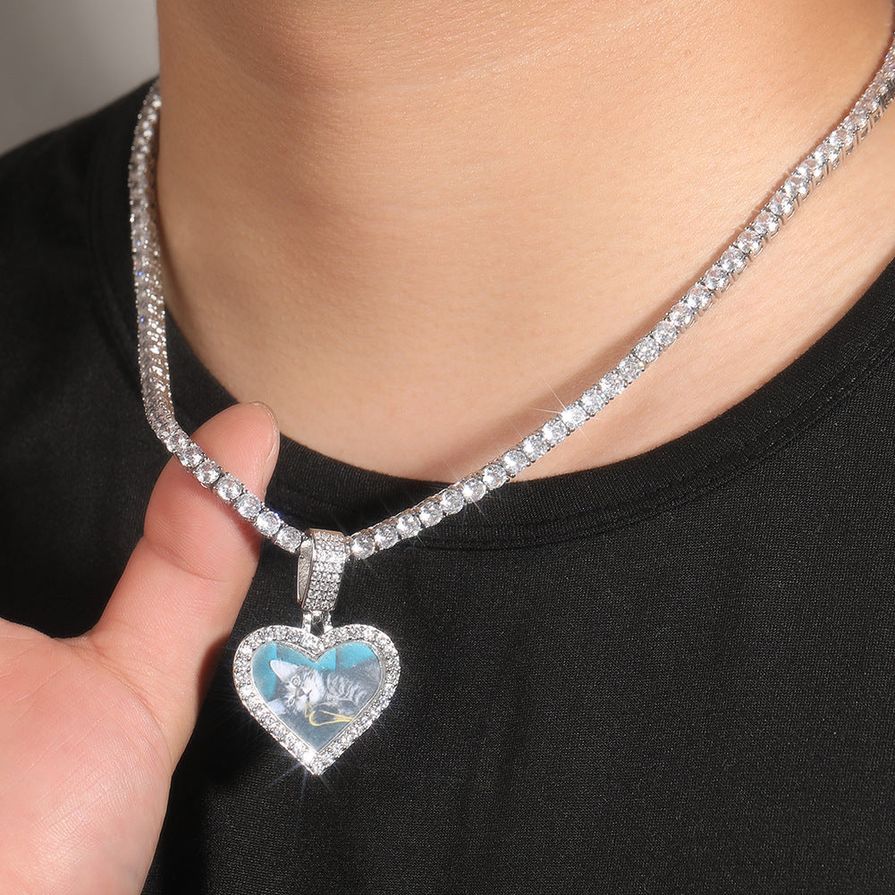 Customized photo heart shape pendant couple necklace - MERGE.DAY.1.FREESTYLE