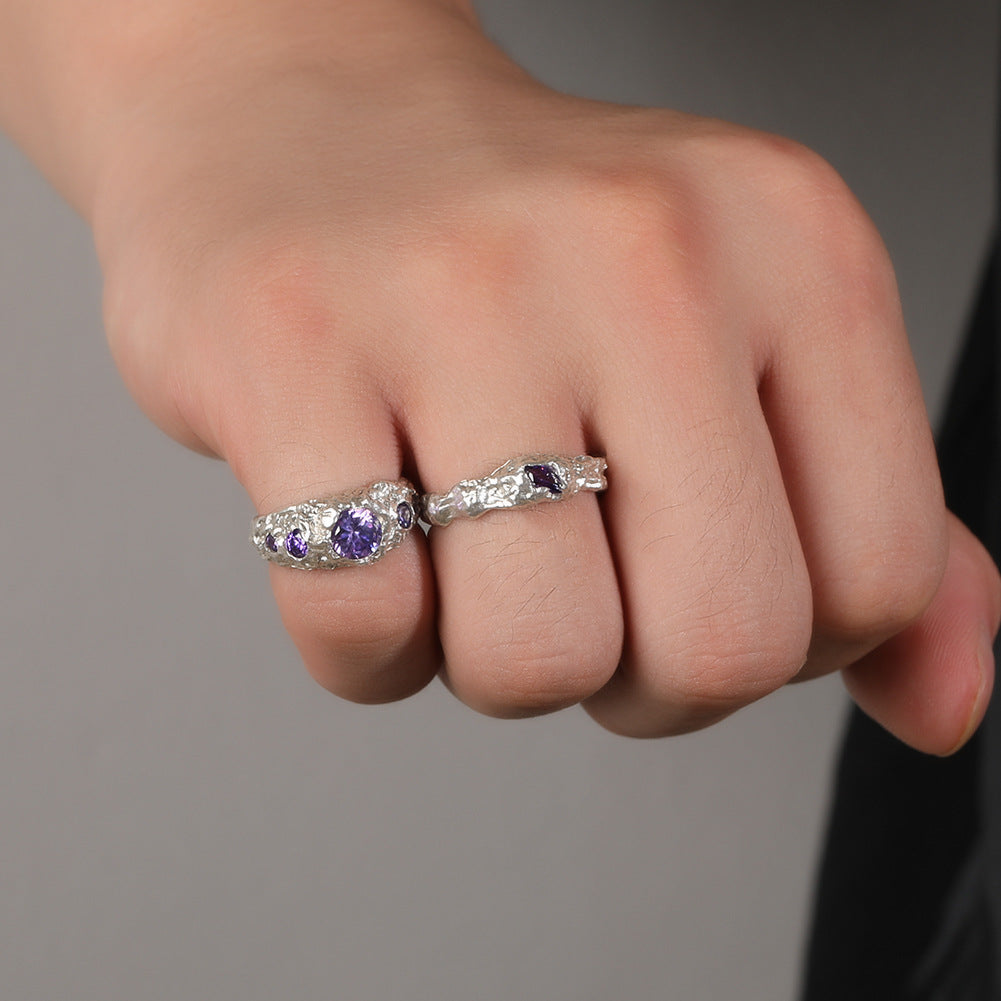 Hip-Hop 925 Silver Ring with Purple Zircon - MERGE.DAY.1.FREESTYLE