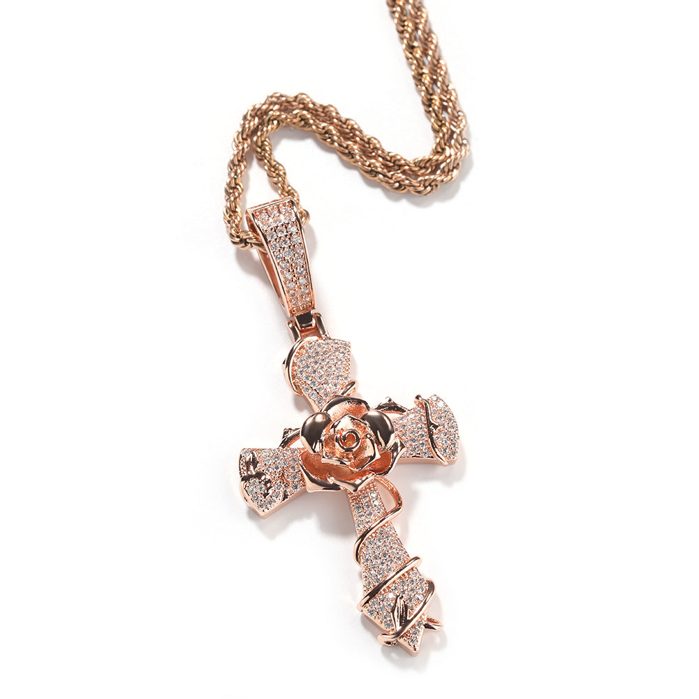 Hip-hop rose cross necklace with 5A zircon inlay - MERGE.DAY.1.FREESTYLE