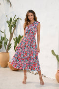 Slanted Shoulder Strap Floral Print Dress Casual Holiday Swing Dress - MERGE.DAY.1.FREESTYLE