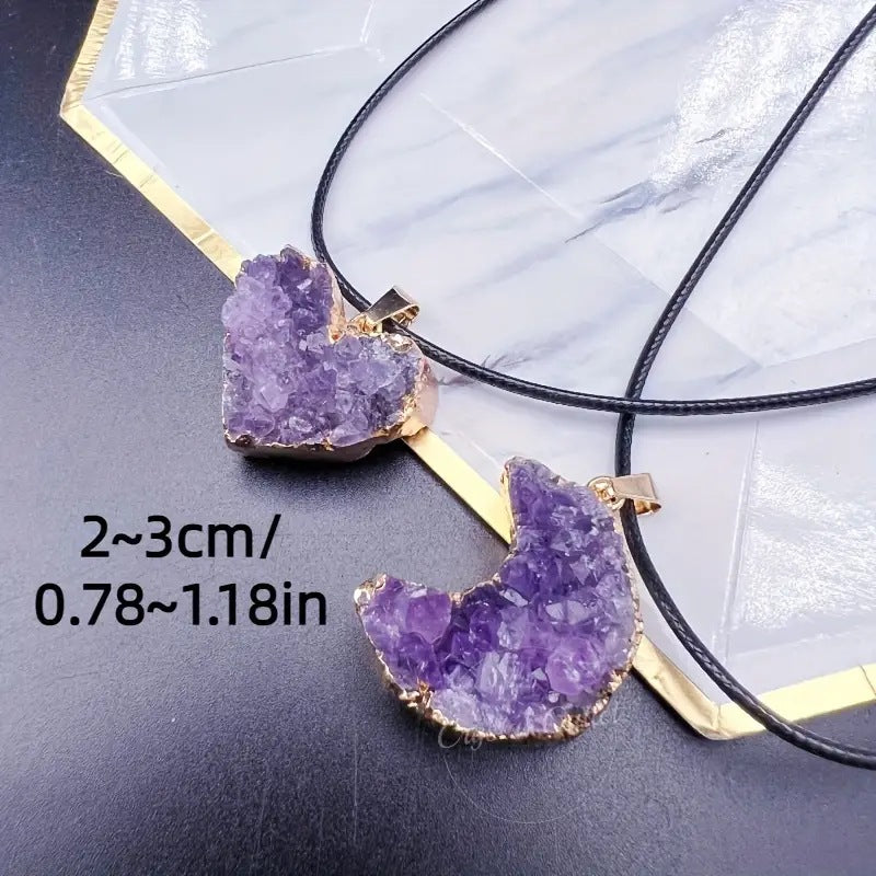 Amethyst Love Bezel Pendant Amethyst Teeth Hole Moon Peach Heart Shape Necklace - MERGE.DAY.1.FREESTYLE