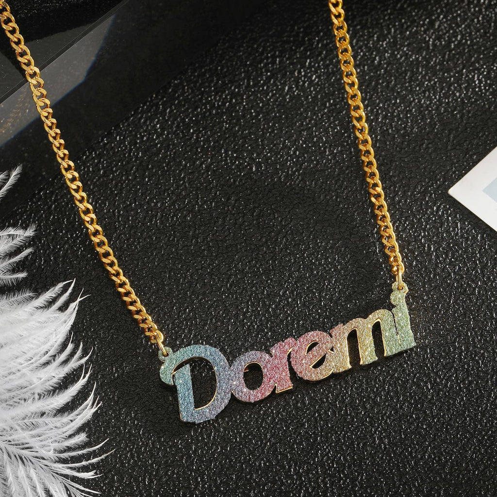 Colorful Name Necklace DIY Titanium Steel Glitter Pink Pendant - MERGE.DAY.1.FREESTYLE