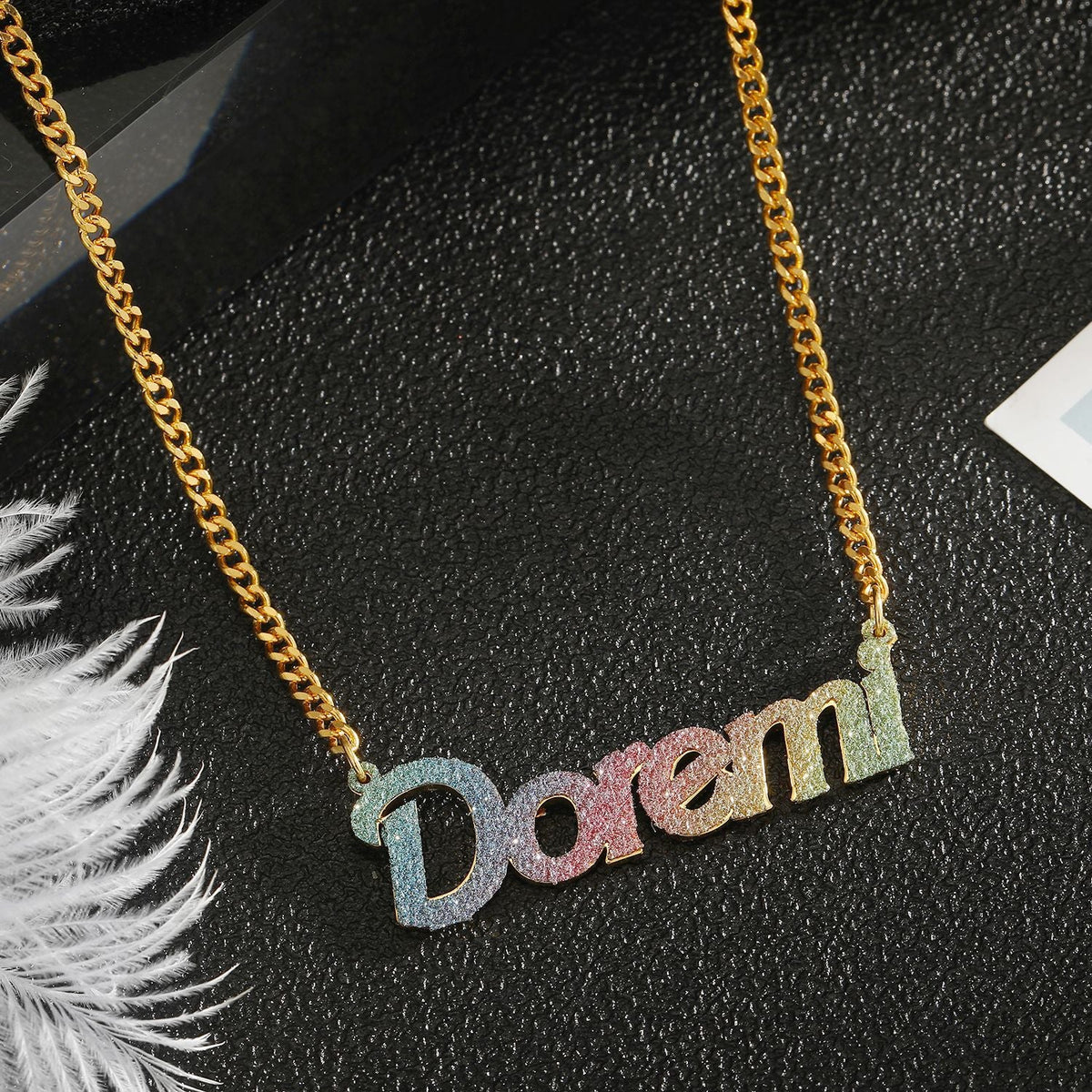 Colorful Name Necklace DIY Titanium Steel Glitter Pink Pendant - MERGE.DAY.1.FREESTYLE